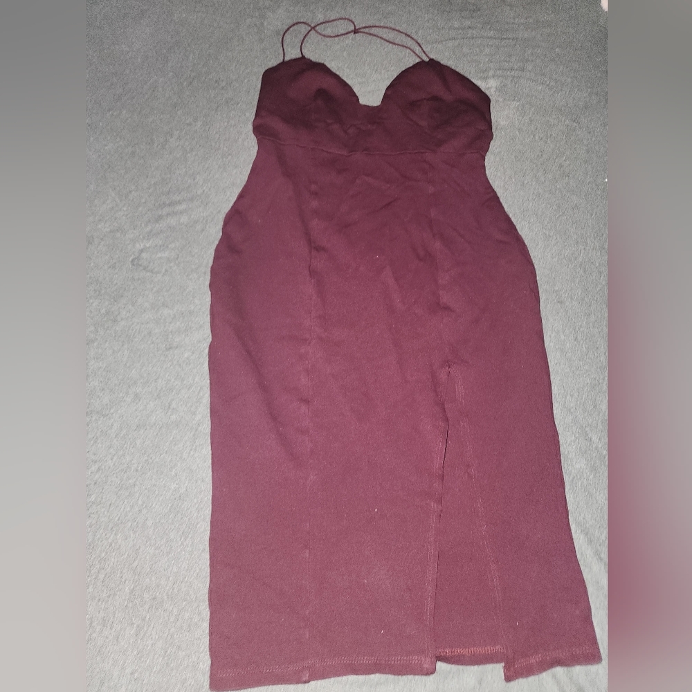 Plum midi dress with thigh slit